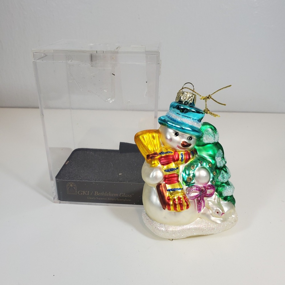 GKI Bethlehem Glass Snowman 4" Ornament Blown Christmas Holiday  Frosty Rabbit